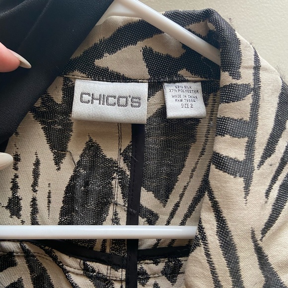Chico’s cream and black print blazer w/ scarf/tie - Picture 2 of 3